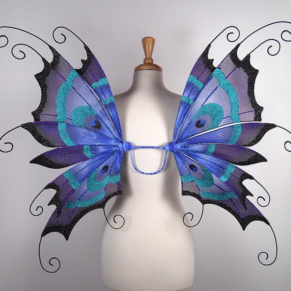 Fairy wings - Peacock - Amazing for fairy costume, Halloween costume, wedding, fairy photography - Blue fairy wings- Handmade - Renee design