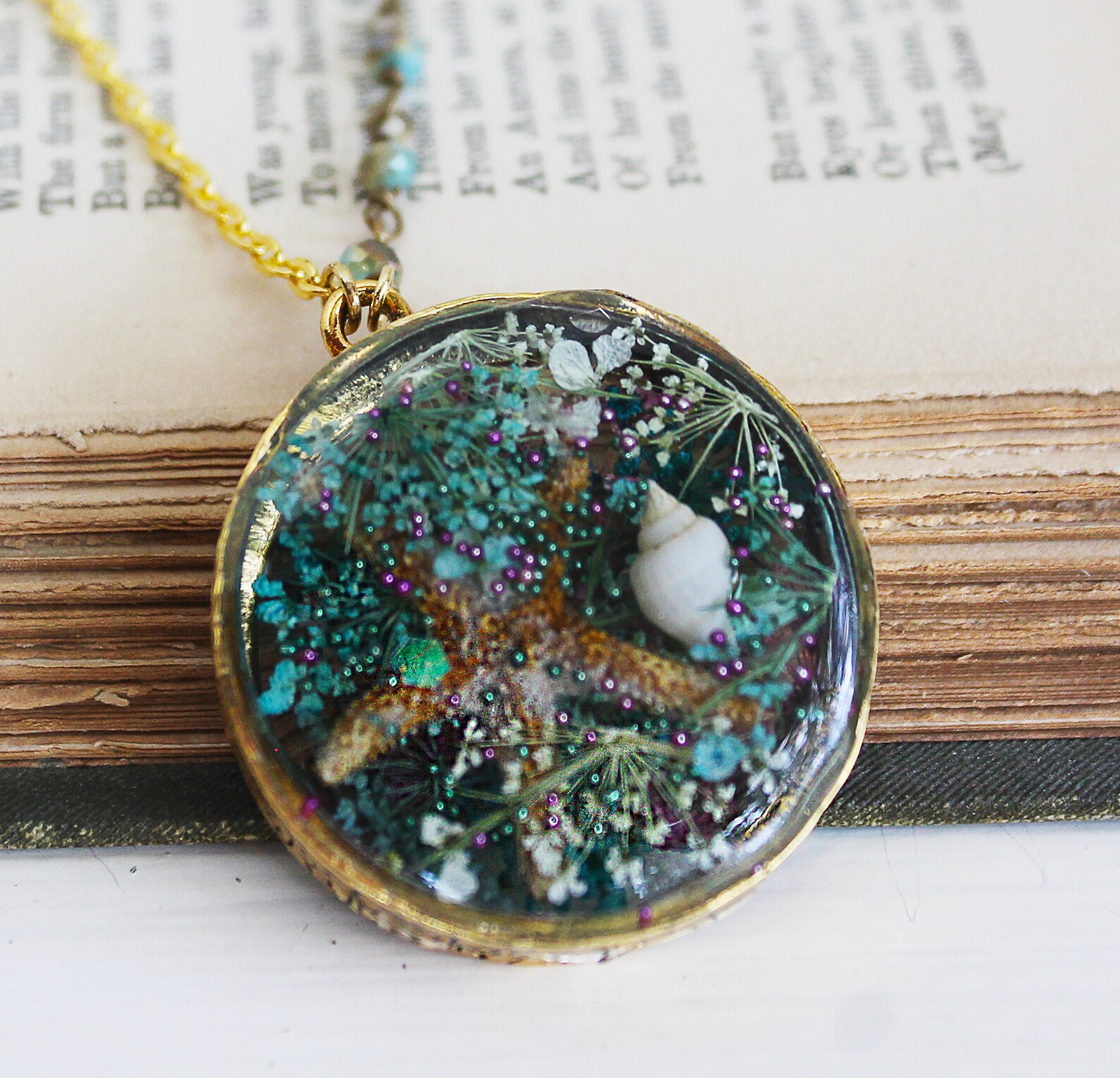 Resin Terrarium Necklace Nautical Jewelry Seashell Etsy
