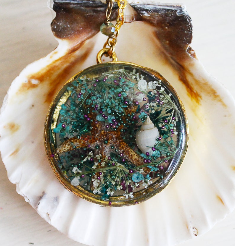 Resin Terrarium Necklace Nautical Jewelry Seashell Etsy