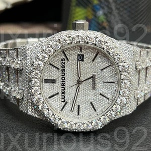VVS1 Moissanite Diamond Watch Iced Out Men's Automatic Movement Wristwatch Luxury Diamond Watch For Him, Hip Hop Watch For Him