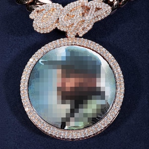 VVS Moissanite Photo Pendant, Round Shape Custom Memory Pendant with Picture, VVS Moissanite Round Diamond Memorial Gift | Birthday Gift