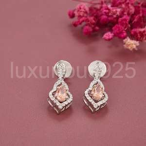 Round And Pear Brilliant Cut Moissanite Diamond Earrings White Gold Dangle Drop Earrings Screw Back Engagement Earrings Tear Drop Earrings