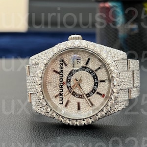 VVS Moissanite Diamond Watch, Men's Luxury Iced Out Hip Hop Bustdown, Handmade & Passes Diamond Tester