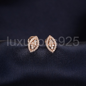 925 Sterling Silver Rose Plated Marquise Shape Stud Earring Diamond Stud Earring Screw Back Earring Gold stud Earring Unique Stud Earring