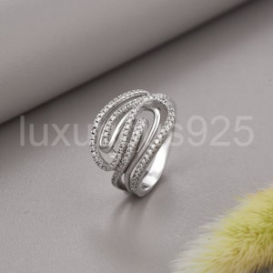 925 Sterling Silver Multilayered Diamond Cocktail Ring Silver Art Deco Ring Antique Silver Ring Sterling Silver Ring Hip Hop jewelry luxury