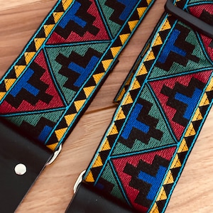 Geometric Guitar Strap: Multicolor Ethnic Jacquard, Made in USA