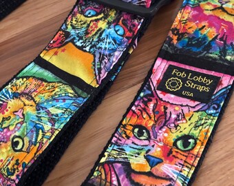 CATS Guitar Strap bright neon guitar strap 3 guitar strap lengths sizes acoutic guitar strap bass guitar ukulele strap banjo strap cat faces