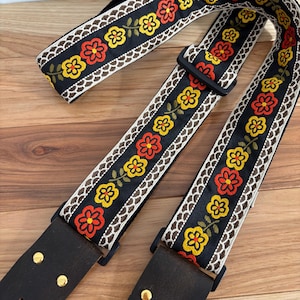 Big Daisies Guitar Strap: Floral Embroidered Acoustic, Bass, Electric - Made in USA