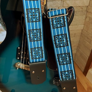 Blue Stripes Guitar Strap: Vintage 70s Jacquard, USA Made, 3 lengths, vintage style