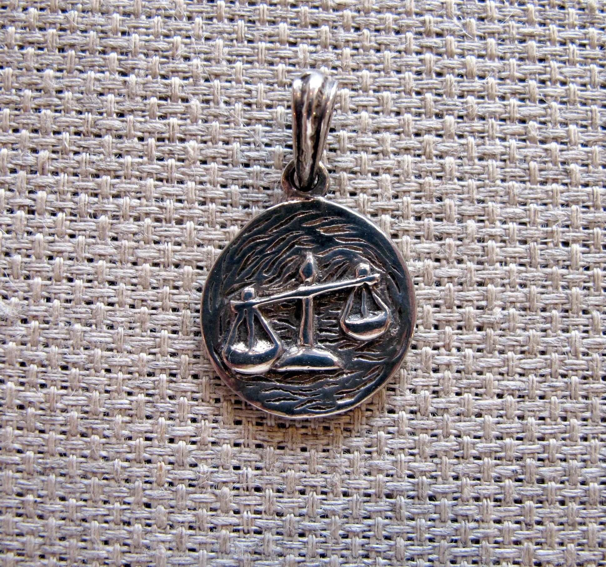 ZODIAC Sterling silver LIBRA charm. Textured charm. 18 x 28 Etsy