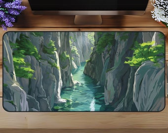 Canyon River Landscape Desk Mat | Green Nature Large Mousepad | Extended Gaming Desk Pad | Xl MousePad | Office and Home Decor Mouse Mat