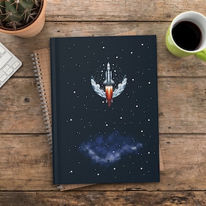 Space Rocket Ship - Hardcover Travel Notebook, Travel Journal, Astrophysics, Dream Journal, Stars With Galaxy, Gift For Him, School Supplies
