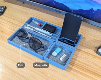 Desk Organization Tray Set, Home Office Desk Accessories, Phone Stand, Catch All, Pen Holder, Modern Office, Husband Gift, Coworker Gift