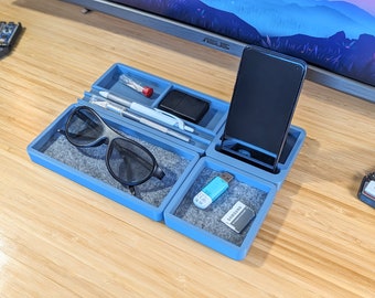 Desk Organization Tray Set, Home Office Desk Accessories, Phone Stand, Catch All, Pen Holder, Modern Office, Husband Gift, Coworker Gift