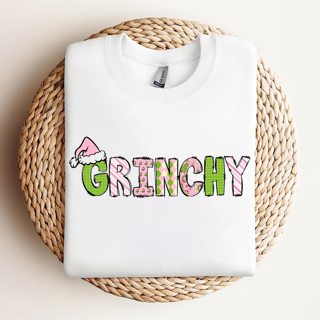 Girls Grinchy in Sequin on Pink Crew Sweatshirt by Azarhia main image 1