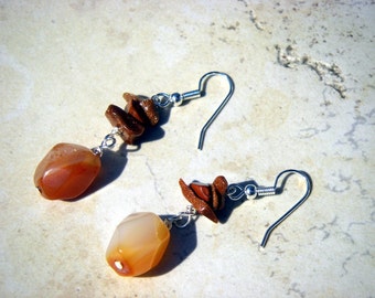 Orange Agate & Goldstone Wire-wrapped Earrings
