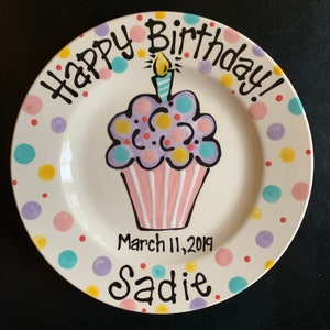 Hand Painted Birthday Plate -Pretty Pastel Cupcake