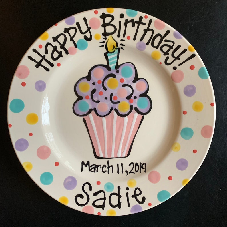 Hand Painted Birthday Plate Pretty Pastel Cupcake Etsy