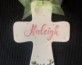 Children's Hand Painted Ceramic Cross - Great Baptism, Christening or Shower Gift