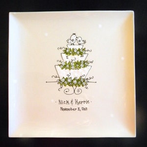 Hand Painted 10 Square Ceramic Wedding Plate with Love Birds image 2