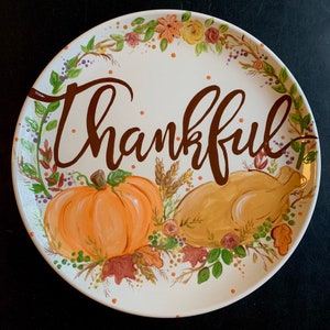 Extra Large Thanksgiving Celebration Plate - 12 Inch Ceramic Plate