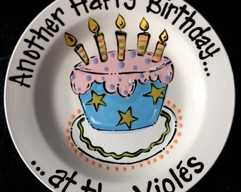 Another Happy Birthday -Family Special Day or Birthday Cake Plate - Colorful Personalized 12 Inch Ceramic Special Day Plate