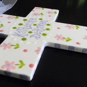 Extra Large 10&quot; Children&#39;s Ceramic Floral Cross Plaque  - Birth, Baptism or Christening Gift