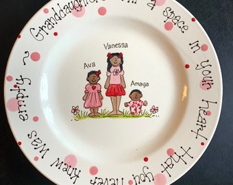 Handpainted Platter for Grandparents - Granddaughters are a blessing. Mother's Day gift