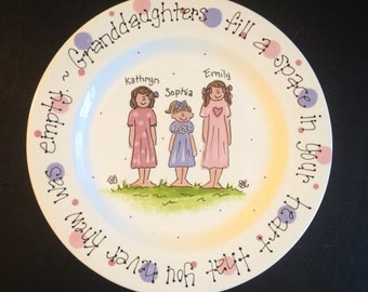 Handpainted Platter for Grandparents - Granddaughters are a blessing. Mother's Day gift