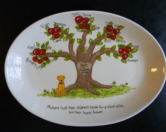 Large Personalized Family Tree Platter - Handpainted 13 Inch Oval Family Platter - Personalized - Great Gift