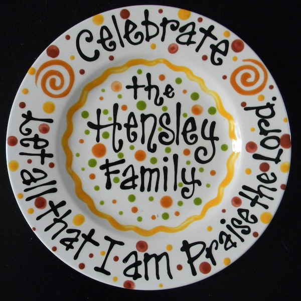 Plato de cerámica personalizado para celebración familiar, tamaño de cargador, de 11 5/8", con versículo bíblico