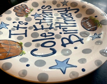 Brightly Painted Personalized 10 Inch Ceramic Special Day Plate or Birthday Plate