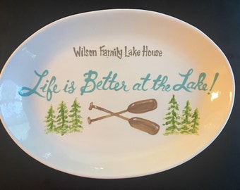 EXTRA Large Personalized Lake House Family Platter - Handpainted 16 Inch Oval Family Platter - Personalized - Great Gift