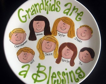 Handpainted 12" Platter for Grandparents - Grandma's Angels - great gift for Mother's Day