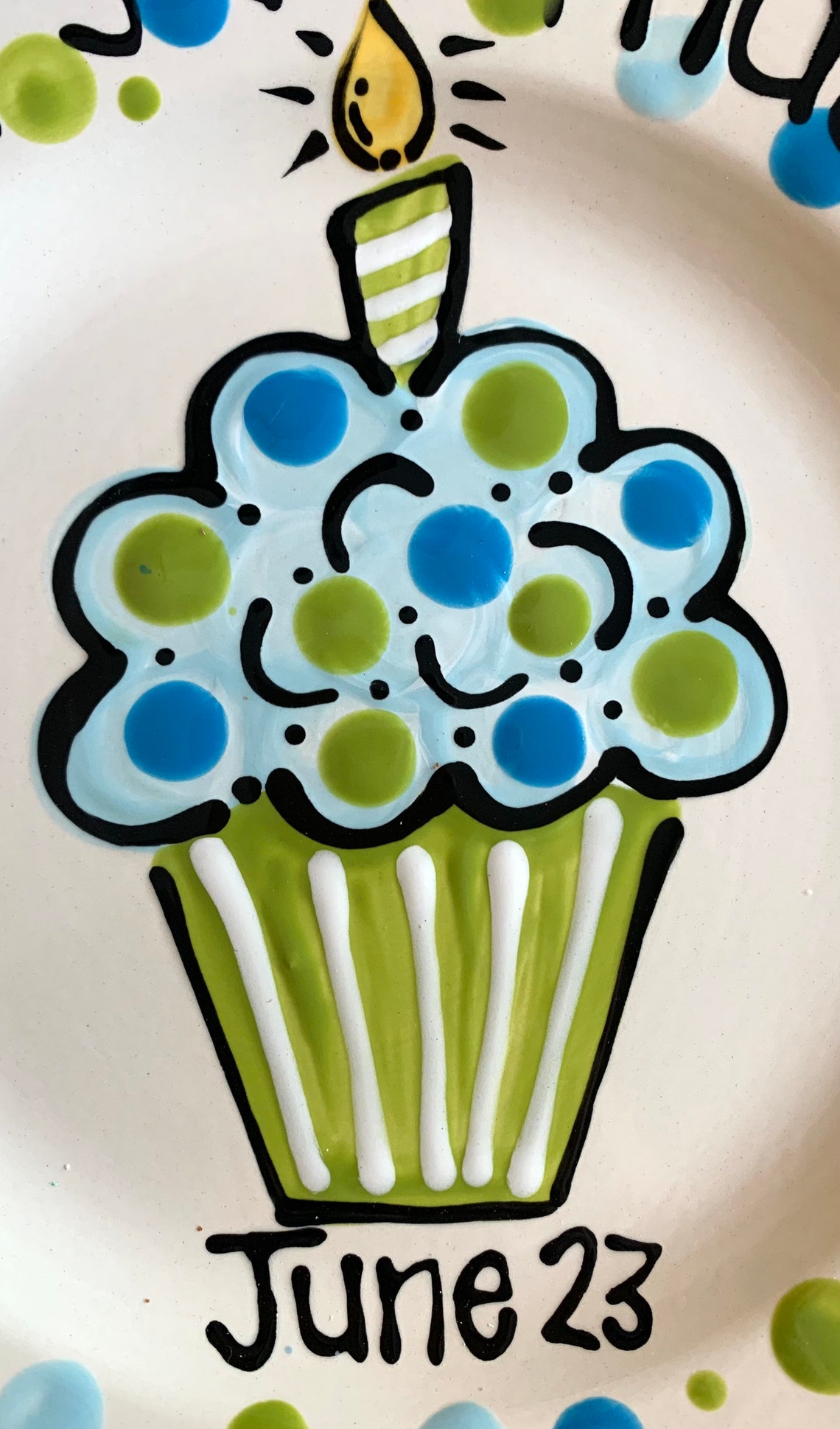Hand Painted Personalized Birthday Plate Blue and Green Etsy