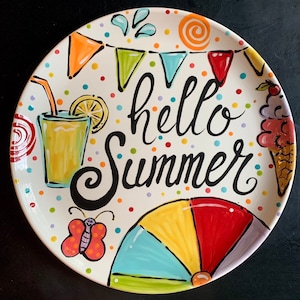 Extra Large Summertime Celebration Plate - 12 Inch Ceramic Plate