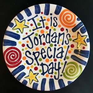 Brightly Colored Personalized Ceramic Special Day Plate or Birthday Plate