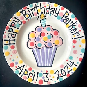 Hand Painted Birthday Plate - Colorful Pastel Cupcake