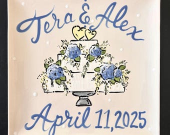 Hand Painted 10" Square Ceramic Wedding Plate