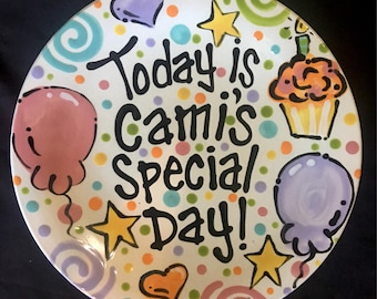 Multicolor Personalized 8 Inch Ceramic Special Day Plate or Birthday Plate