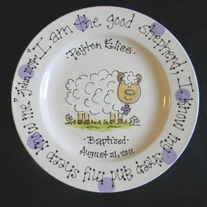 Hand Painted Personalized Baby Plate with Little Lamb- Great Baptism or Birth Gift