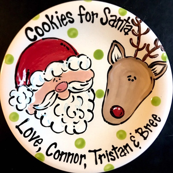 Hand Painted Santa and Rudolph Plate - Treats for Santa - ~ 10"