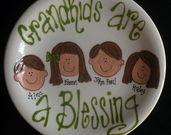 Grandparents Gift - Handpainted Plate for Grandparents - Grandkids are a blessing - great gift