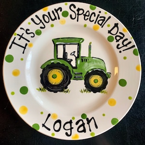 Personalized Green Tractor Birthday Plate or Special Occasion Plate to Celebrate