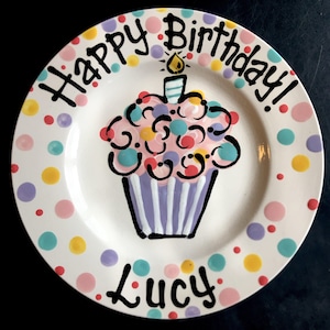 Hand Painted Birthday Plate - Colorful Pastel Cupcake