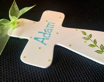 Children's Hand Painted Ceramic Cross - Great Baptism, Christening or Shower Gift