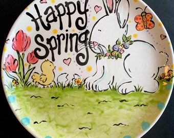 Extra Large Easter Celebration Plate - 12 Inch Ceramic Plate