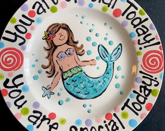 Hand Painted Personalized Mermaid Ocean theme Birthday Plate