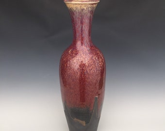 Porcelain cremation urn - tall living urn vase - matte black honey red