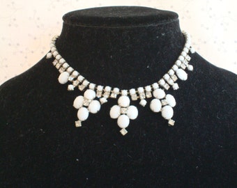 Milkglass and rhinestone necklace